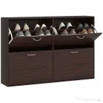 HOMCOM Pantofar Economisire Spațiu pentru 24 de Perechi, cu Rafturi Reglabile și 4 Sertare, din Lemn, 120x24x81cm, Maro