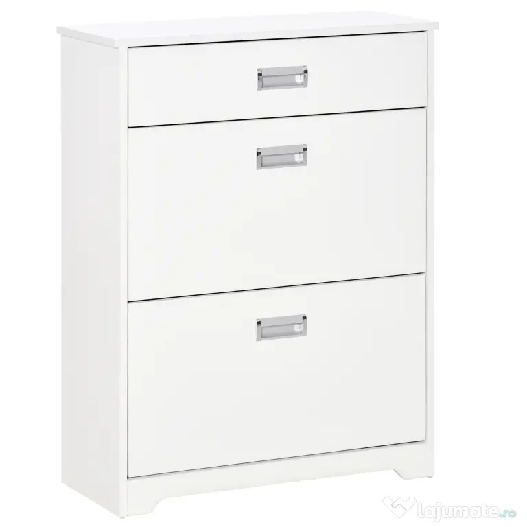 HOMCOM Suport de Pantofi Modern din Lemn cu 2 Sertare, Etajeră Reglabilă și Sertar Mic, 70x29x92 cm, Alb | Aosom Romania