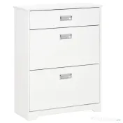 HOMCOM Suport de Pantofi Modern din Lemn cu 2 Sertare, Etajeră Reglabilă și Sertar Mic, 70x29x92 cm, Alb | Aosom Romania