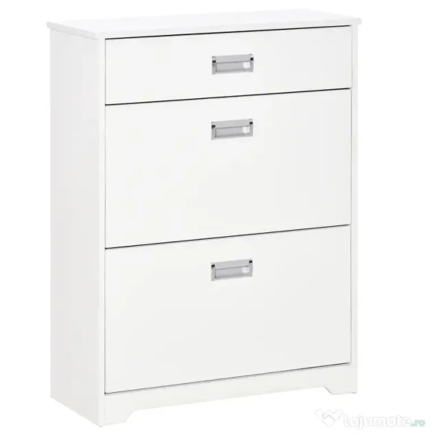 HOMCOM Suport de Pantofi Modern din Lemn cu 2 Sertare, Etajeră Reglabilă și Sertar Mic, 70x29x92 cm, Alb | Aosom Romania