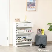 HOMCOM Suport de Pantofi Modern din Lemn cu 2 Sertare, Etajeră Reglabilă și Sertar Mic, 70x29x92 cm, Alb | Aosom Romania