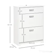 HOMCOM Suport de Pantofi Modern din Lemn cu 2 Sertare, Etajeră Reglabilă și Sertar Mic, 70x29x92 cm, Alb | Aosom Romania