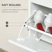 HOMCOM Suport de Pantofi Modern din Lemn cu 2 Sertare, Etajeră Reglabilă și Sertar Mic, 70x29x92 cm, Alb | Aosom Romania