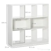 HOMCOM Bibliotecă Raft cu 8 Compartimente, Bibliotecă Modernă pentru Camera de Zi, Dormitor, Birou, 97.5x30x100 cm, Alb | Aosom Romania 