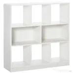 HOMCOM Dulap bibliotecă pentru depozitare cu 3 niveluri și 8 rafturi, din MDF, 97.5x30x100 cm, alb
