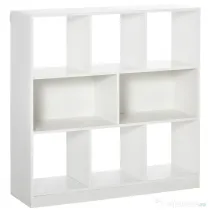 HOMCOM Dulap bibliotecă pentru depozitare cu 3 niveluri și 8 rafturi, din MDF, 97.5x30x100 cm, alb