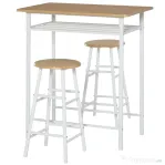 HOMCOM Set de 3 piese Set de scaune cu inaltime de bar si 1 masa, 2 scaune asortate, Alb