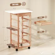 HOMCOM Cărucior de Bucătărie din Lemn Maro, Suport Alimente, 1 Sertar, 4 Coșuri Metalice, MDF, Lemn de Pin, Metal, 47x37x83cm | Aosom Romania 