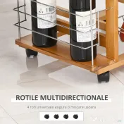 HOMCOM Cărucior de Bucătărie din Lemn Maro, Suport Alimente, 1 Sertar, 4 Coșuri Metalice, MDF, Lemn de Pin, Metal, 47x37x83cm | Aosom Romania 