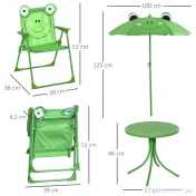 Outsunny Set Masa de Gradina cu 2 Scaune Pliabile si Umbrela pentru Copii din Metal si Poliester, Verde | Aosom Romania