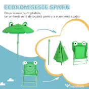 Outsunny Set Masa de Gradina cu 2 Scaune Pliabile si Umbrela pentru Copii din Metal si Poliester, Verde | Aosom Romania