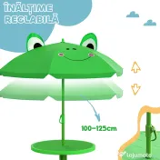 Outsunny Set Masa de Gradina cu 2 Scaune Pliabile si Umbrela pentru Copii din Metal si Poliester, Verde | Aosom Romania
