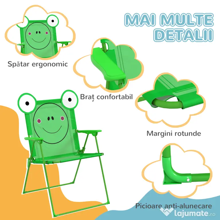 Outsunny Set Masa de Gradina cu 2 Scaune Pliabile si Umbrela pentru Copii din Metal si Poliester, Verde | Aosom Romania