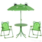 Outsunny Set Masa de Gradina cu 2 Scaune Pliabile si Umbrela pentru Copii