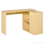 HOMCOM Birou pe Colt cu 2 Rafturi si 2 Sertare, Culoare Lemn Stejar, 117x82x74cm