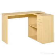 HOMCOM Birou pe Colt cu 2 Rafturi si 2 Sertare, Culoare Lemn Stejar, 117x82x74cm 