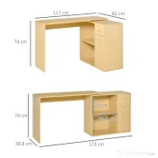 HOMCOM Birou pe Colt cu 2 Rafturi si 2 Sertare, Culoare Lemn Stejar, 117x82x74cm 