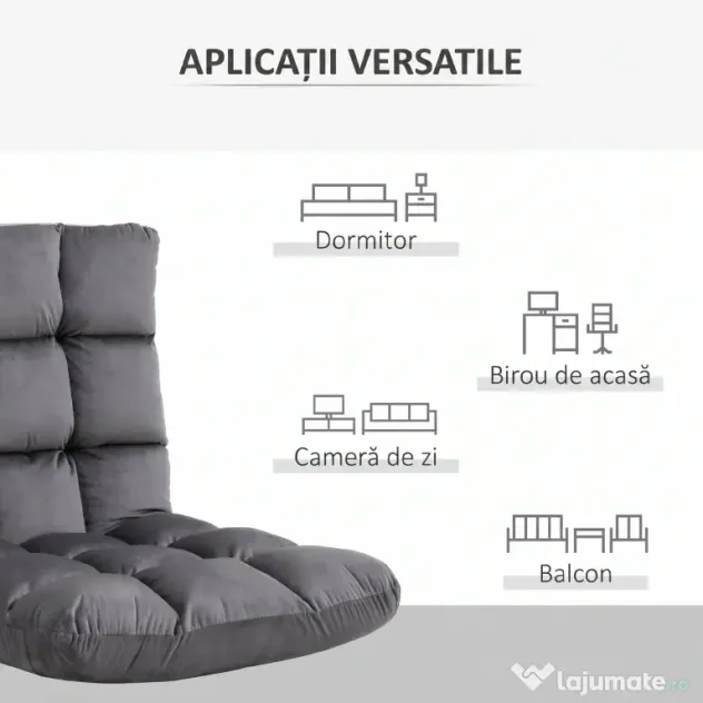 HOMCOM Fotoliu de Podea din Catifea cu Spătar Reglabil până la 180° și Tapițerie Groasă, 55x71x53.5cm, Gri Închis | Aosom Romania