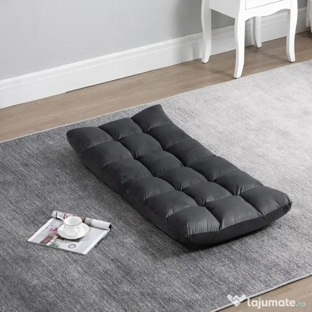 HOMCOM Fotoliu de Podea din Catifea cu Spătar Reglabil până la 180° și Tapițerie Groasă, 55x71x53.5cm, Gri Închis | Aosom Romania