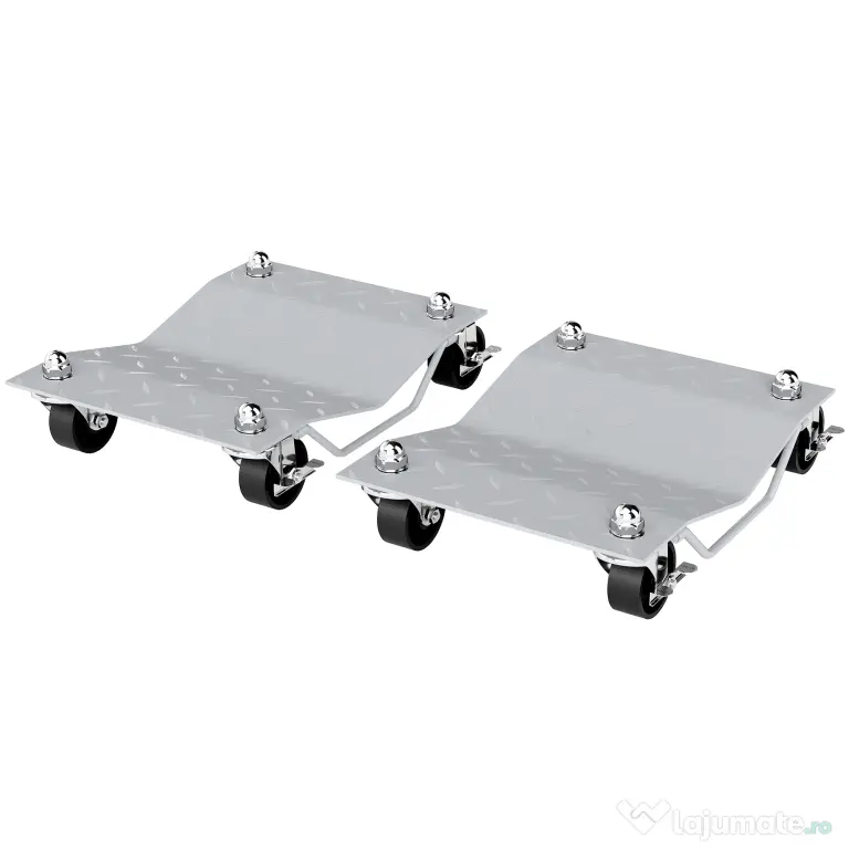 DURHAND Set de 2 Cărucioare pentru Mutat Auto din Metal Antiderapant cu Roți Blocabile
