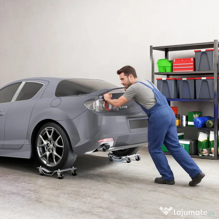 DURHAND Set de 2 Cărucioare pentru Mutat Auto din Metal Antiderapant cu Roți Blocabile