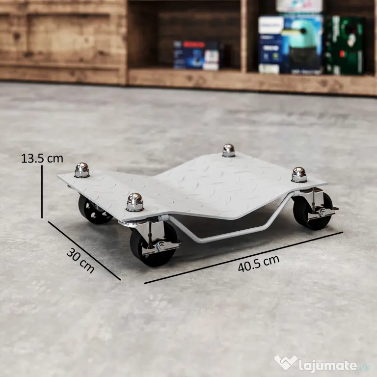 DURHAND Set de 2 Cărucioare pentru Mutat Auto din Metal Antiderapant cu Roți Blocabile