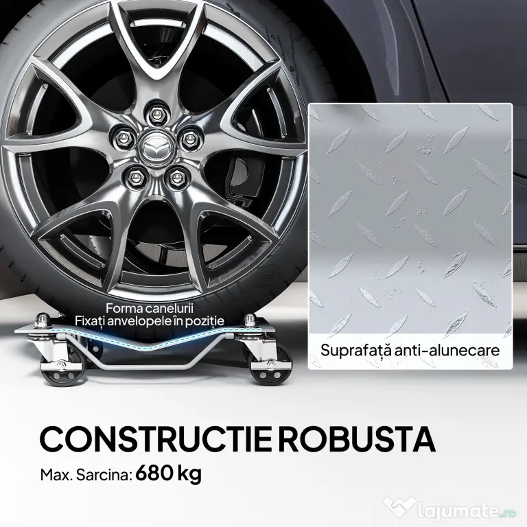 DURHAND Set de 2 Cărucioare pentru Mutat Auto din Metal Antiderapant cu Roți Blocabile