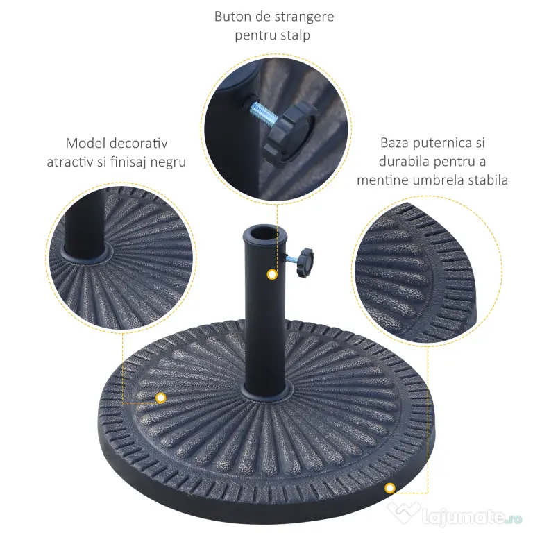 Outsunny Bază Umbrelă de Soare, Compatibilă Diametru Φ3,8-4,8cm, Rășină Durabilă, 49x32cm | Aosom Romania