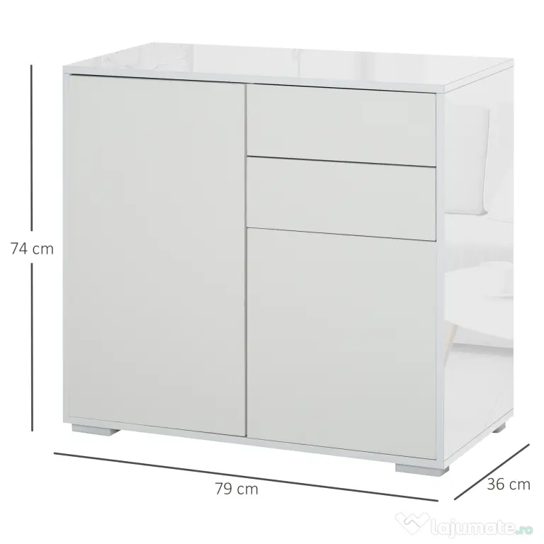 Dulapior cu sertare si 2 Dulapioare cu polite reglabile, Deschidere prin Presiune 79x36x74cm HOMCOM | Aosom Romania