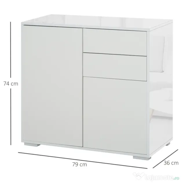 Dulapior cu sertare si 2 Dulapioare cu polite reglabile, Deschidere prin Presiune 79x36x74cm HOMCOM | Aosom Romania