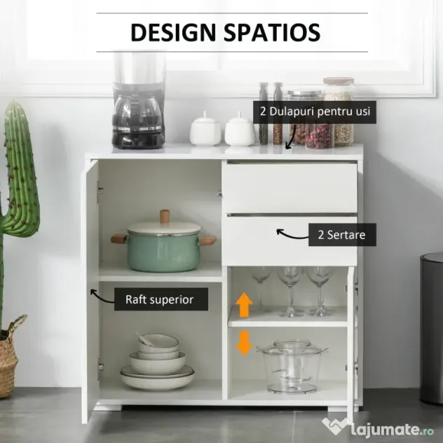 Dulapior cu sertare si 2 Dulapioare cu polite reglabile, Deschidere prin Presiune 79x36x74cm HOMCOM | Aosom Romania