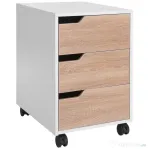 Homcom Comoda Birou – 3 Sertare, Roti, Alb si Lemn
