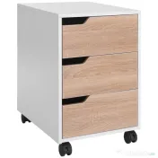 Homcom Comoda Birou – 3 Sertare, Roti, Alb si Lemn