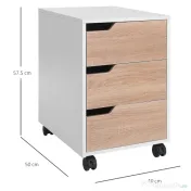Homcom Comoda Birou – 3 Sertare, Roti, Alb si Lemn