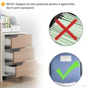 Homcom Comoda Birou – 3 Sertare, Roti, Alb si Lemn