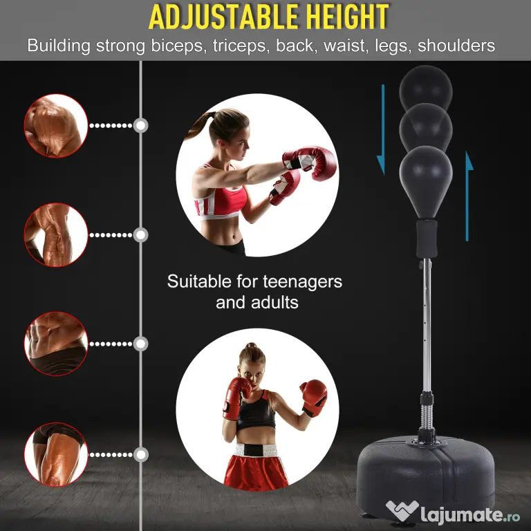 HOMCOM Punching Ball Sac de Box Sol cu Manusi Incluse Inaltime Reglabila | Aosom Romania