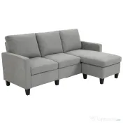 HOMCOM Canapea de Colț Modulabilă 3 Locuri cu Șezlong Reversibil, Canapea Modernă din Material Textil pentru Living, 197x139x91 cm, Gri 