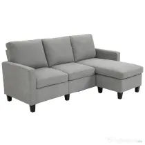 HOMCOM Canapea de Colț Modulabilă 3 Locuri cu Șezlong Reversibil, Canapea Modernă din Material Textil pentru Living, 197x139x91 cm, Gri