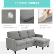 HOMCOM Canapea de Colț Modulabilă 3 Locuri cu Șezlong Reversibil, Canapea Modernă din Material Textil pentru Living, 197x139x91 cm, Gri 