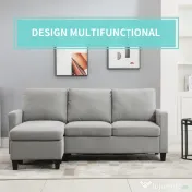 HOMCOM Canapea de Colț Modulabilă 3 Locuri cu Șezlong Reversibil, Canapea Modernă din Material Textil pentru Living, 197x139x91 cm, Gri 