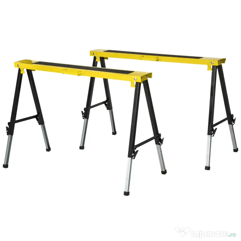 DURHAND Set 2 Piese Banc de Lucru Pliabil și Portabil, Mese de Lucru pentru Atelier și Șantier, Suport Multifuncțional, Galben/Negru