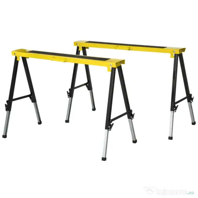 DURHAND Set 2 Piese Banc de Lucru Pliabil și Portabil, Mese de Lucru pentru Atelier și Șantier, Suport Multifuncțional, Galben/Negru