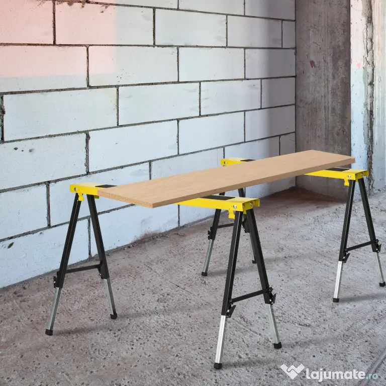DURHAND Set 2 Piese Banc de Lucru Pliabil și Portabil, Mese de Lucru pentru Atelier și Șantier, Suport Multifuncțional, Galben/Negru
