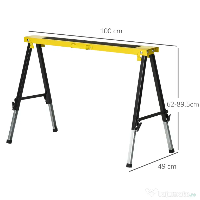 DURHAND Set 2 Piese Banc de Lucru Pliabil și Portabil, Mese de Lucru pentru Atelier și Șantier, Suport Multifuncțional, Galben/Negru