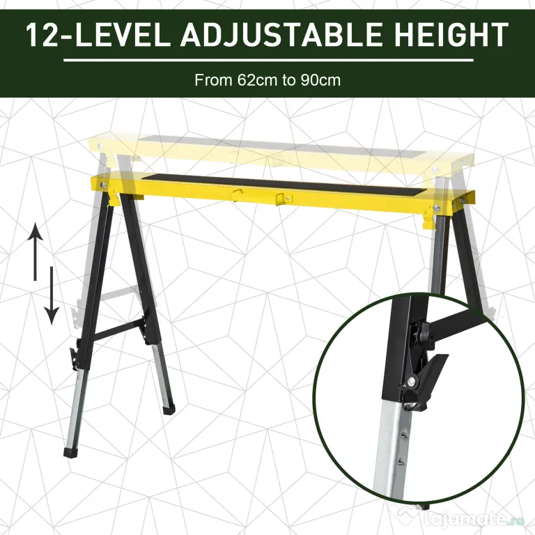 DURHAND Set 2 Piese Banc de Lucru Pliabil și Portabil, Mese de Lucru pentru Atelier și Șantier, Suport Multifuncțional, Galben/Negru
