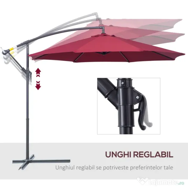 Umbrela Parasolara Decentrata Outsunny, Metal, Bordeaux, Φ3x2.6m | Aosom Romania