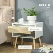HOMCOM Noptiere Moderne cu Sertar și Raft, Design Modern și Funcțional, Ideal pentru Cameră de Dormit, Albastru 