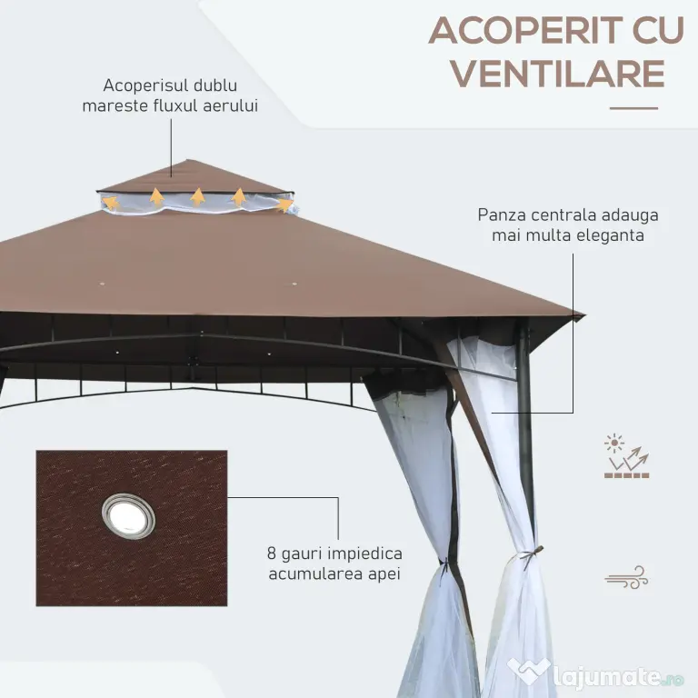 Foisor de Gradina Outsunny cu Acoperis, Plasa de Tantari 2 Nivele, Poliester| Aosom Romania | Aosom Romania