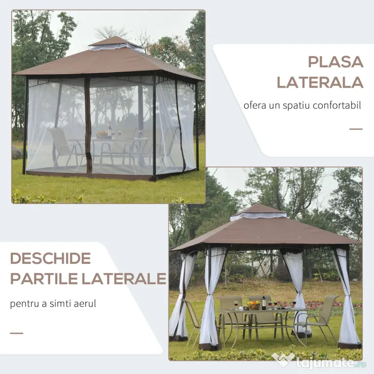 Foisor de Gradina Outsunny cu Acoperis, Plasa de Tantari 2 Nivele, Poliester| Aosom Romania | Aosom Romania