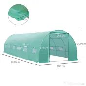Outsunny Sera Gradina 8×3×2 m, Verde, PE & Cadru din Otel 